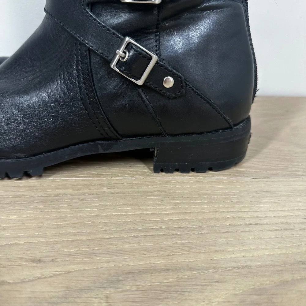 Adrienne Vittadini Boots Women 9 Black Leather Knee High Moto Buckle Riding